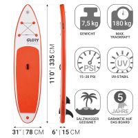 Gloryboards Inflatable SUP Board Cross Orange 110